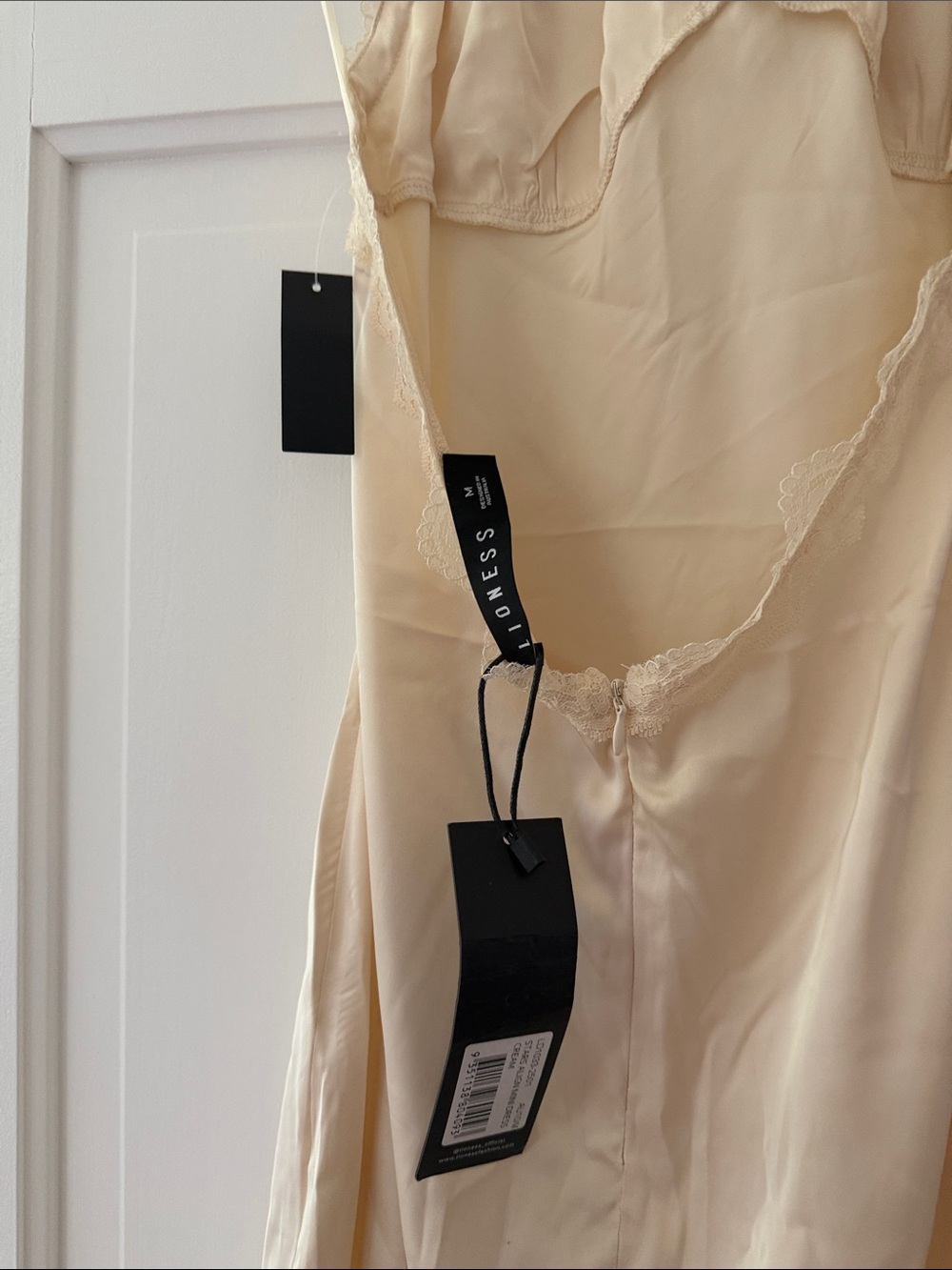Lioness Cream Satin Halter Slip Dress with Lace Trim - Picture 7 of 7
